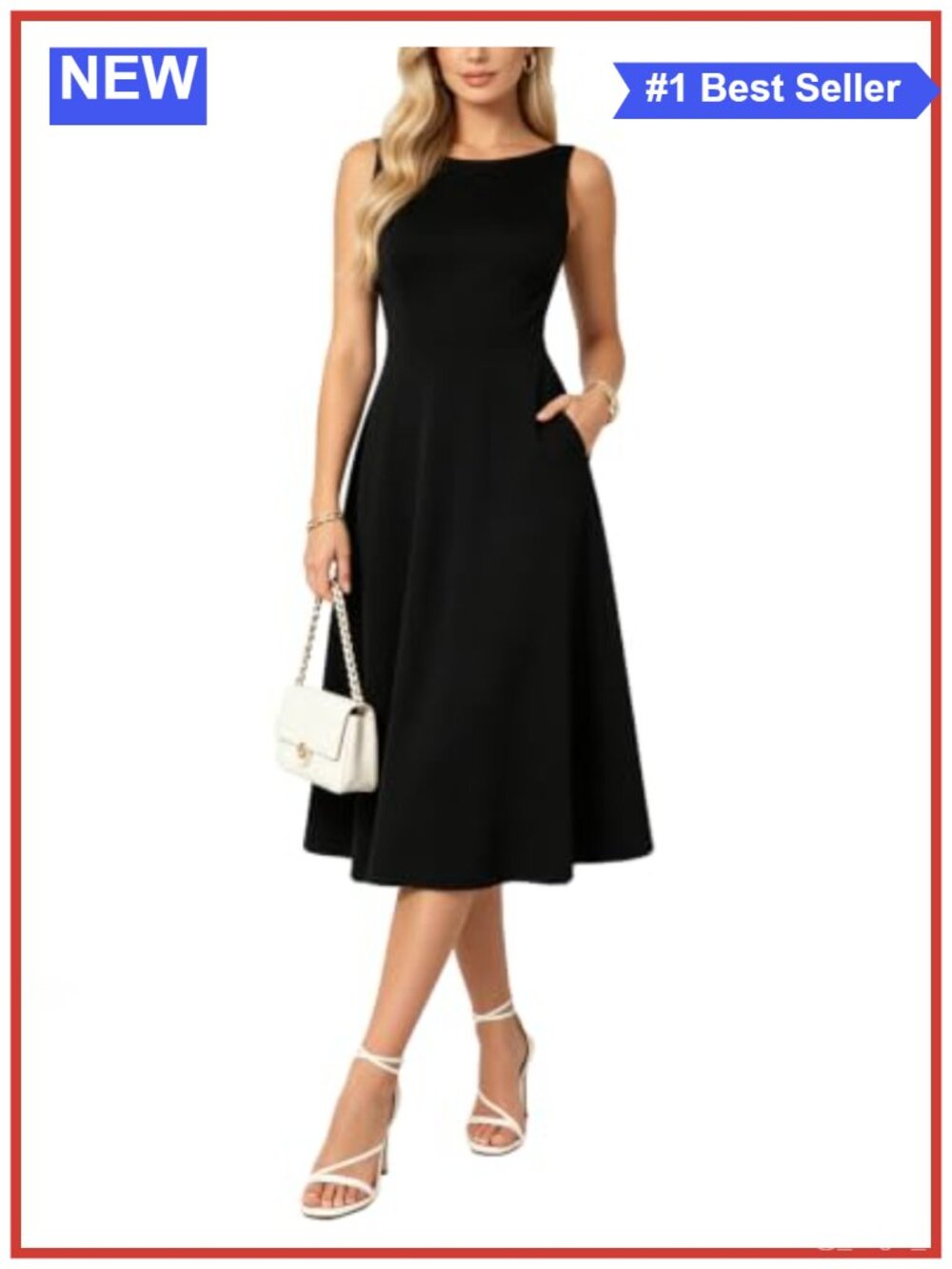 Vintage Boat Neck Sleeveless Midi Cocktail Dress A-Line